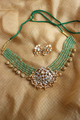 Jadau White Kundan Beaded Choker Set