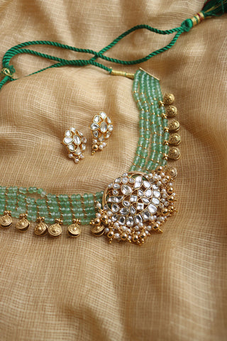 Jadau White Kundan Beaded Choker Set