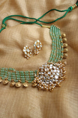 Jadau White Kundan Beaded Choker Set