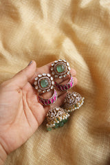 Green Jadau Chaand Jhumkas