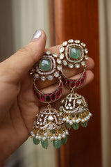 Green Jadau Chaand Jhumkas