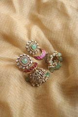 Green Jadau Chaand Jhumkas