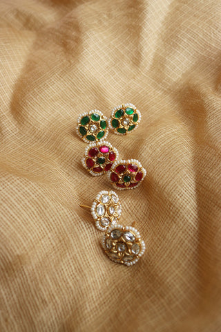 Jadau Pearl Gheri Flower Studs