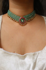 Jadau Lotus Beaded Choker Set