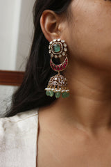 Green Jadau Chaand Jhumkas