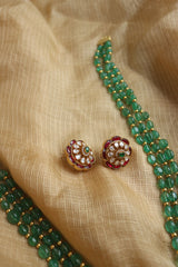 Jadau Flower Green Beads Pendant Set