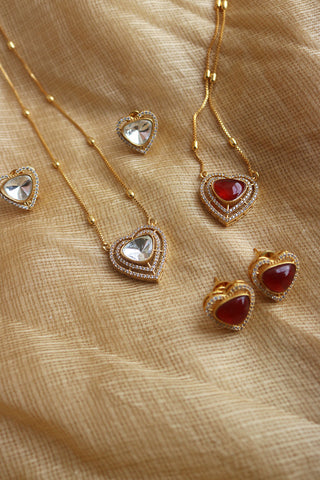 Polki AD Heart Pendant Set