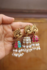 Peacock Jadau Jhumkas