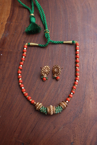 Coral Green Beads Maala Set