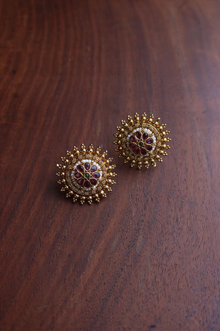 Antique Ruby Flower Wheel Studs