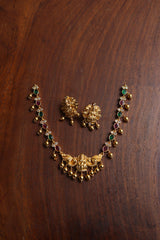 Lakshmi Oval Ruby Green Close Neck Set