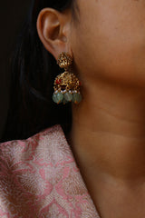 Coral Lakshmi Flower Pot Jhumkas