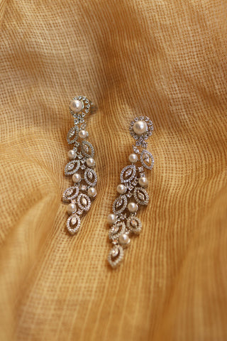 AD Pearl Sleek Leaf Earrings