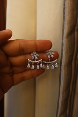 AD Silver Flower Up-Down Earrings