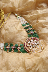 Kundan Pearls Ruby Motif Set