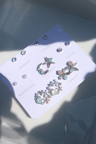 Silver Star Stone Earrings Set