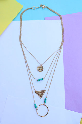 Turquoise 4 Layer Shapes Necklace