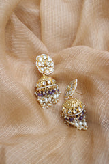 Kundan Tear Drop Lilac Jhumkas