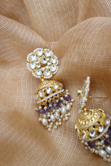 Kundan Tear Drop Lilac Jhumkas