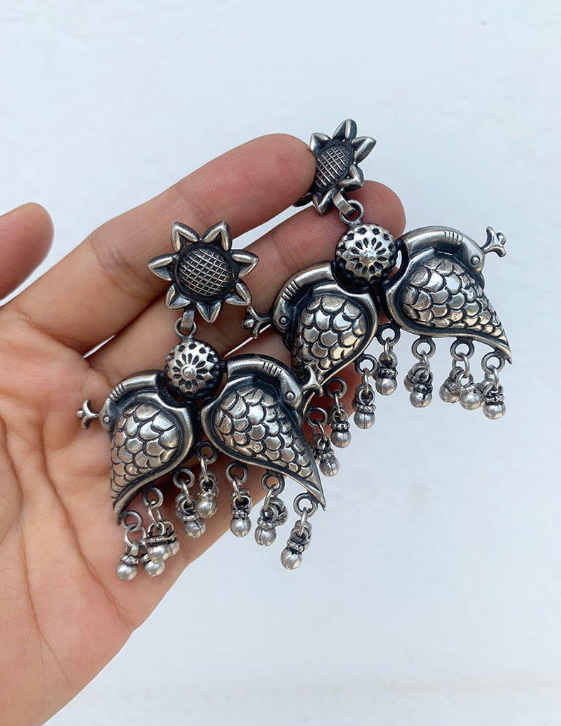 Oxidised Chandbali Peacock Earrings, Afghani Chandbali Dangler Earrings  ,multicolor Earrings , Ghungroo Hoop Earrings, Dangler Earrings - Etsy