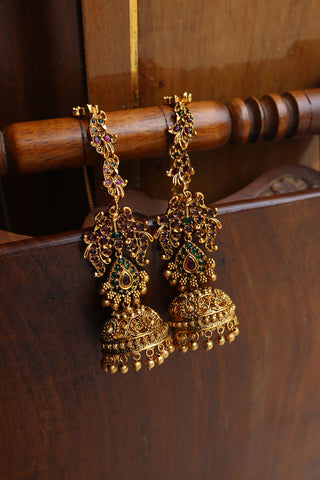 Peacock Intricate Jhumkas with Ear Chain