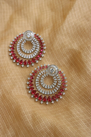 AD Ruby White Circle Dangler Earrings