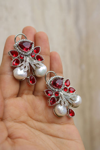 Red Baroque Tear Drop Earrings