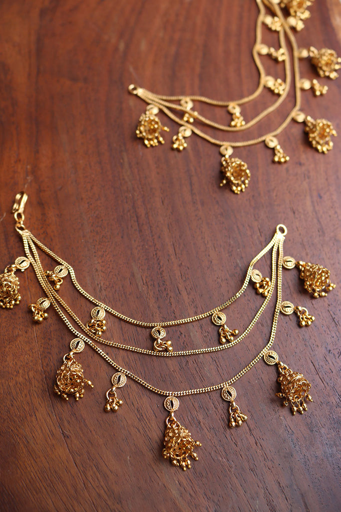 Gold jhumka design with on sale chain