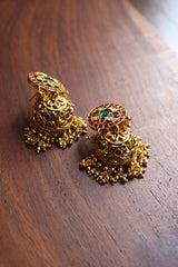 Kundan Flower Peacock Jhumkas