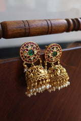 Kundan Flower Peacock Jhumkas