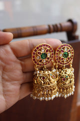 Kundan Flower Peacock Jhumkas