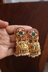 Kundan Flower Peacock Jhumkas