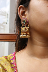 Kundan Flower Peacock Jhumkas