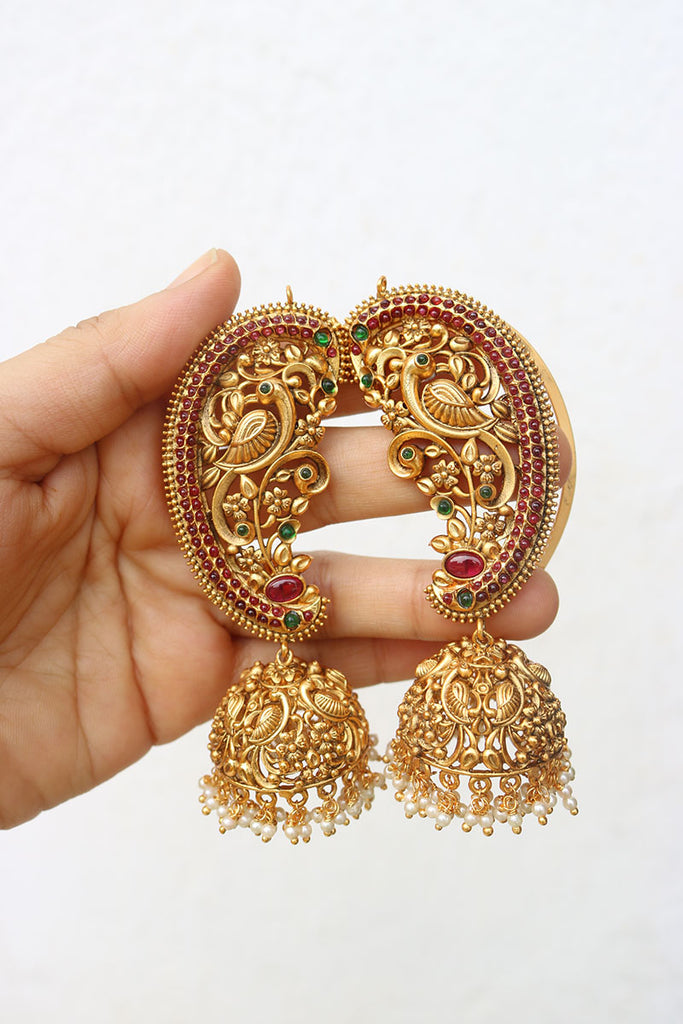 Antique Matte Finish Peacock Jhumkas -Classy and Stylish design Earrin –  Zuccii